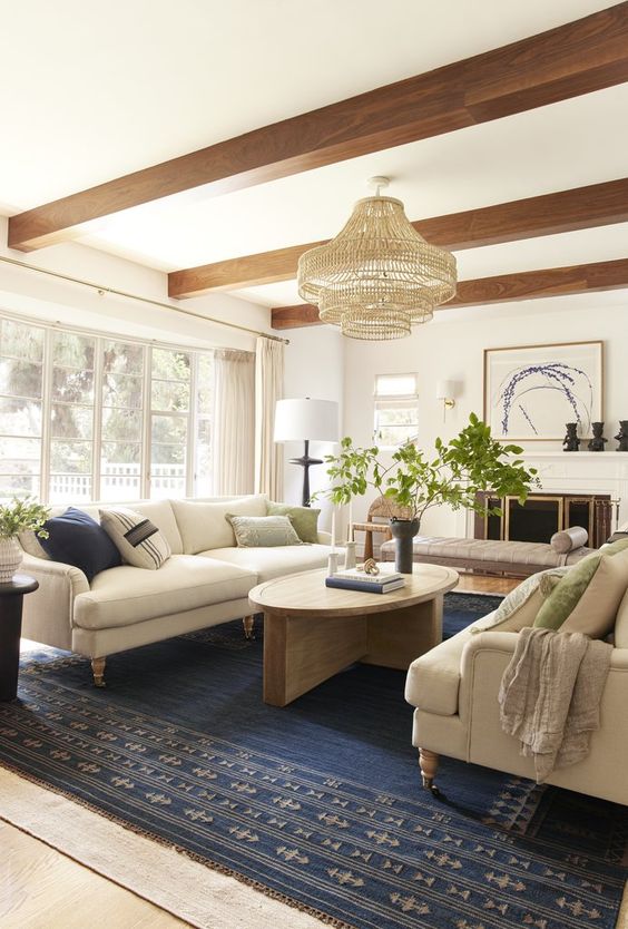 Blue rug in living room