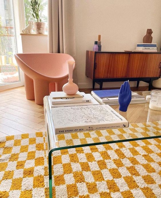 checkered shag rug