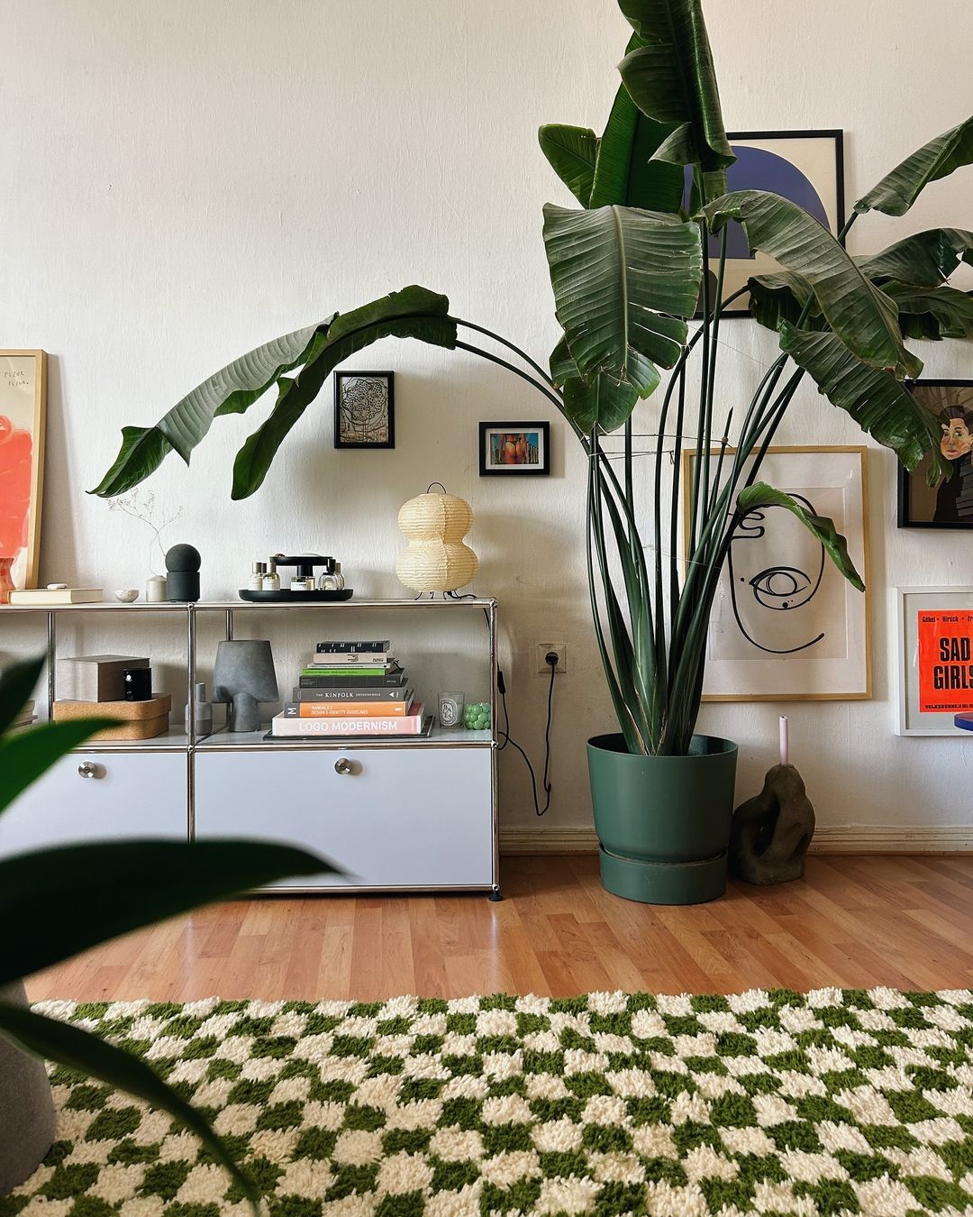 green checkered rug