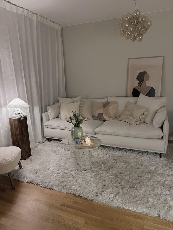 Big white fluffy area rug