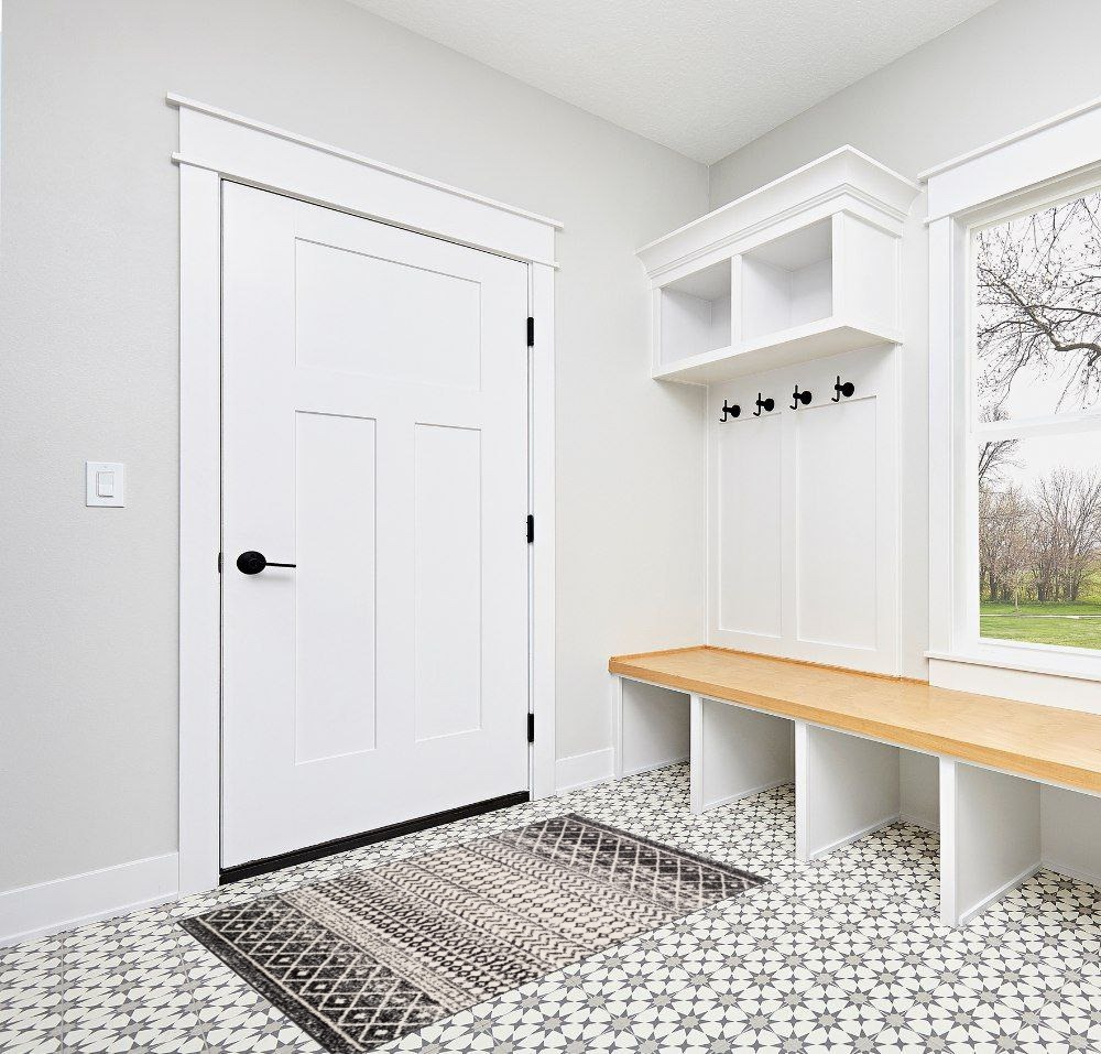 Chester Boho Moroccan Area Rug in White Modern Entryway