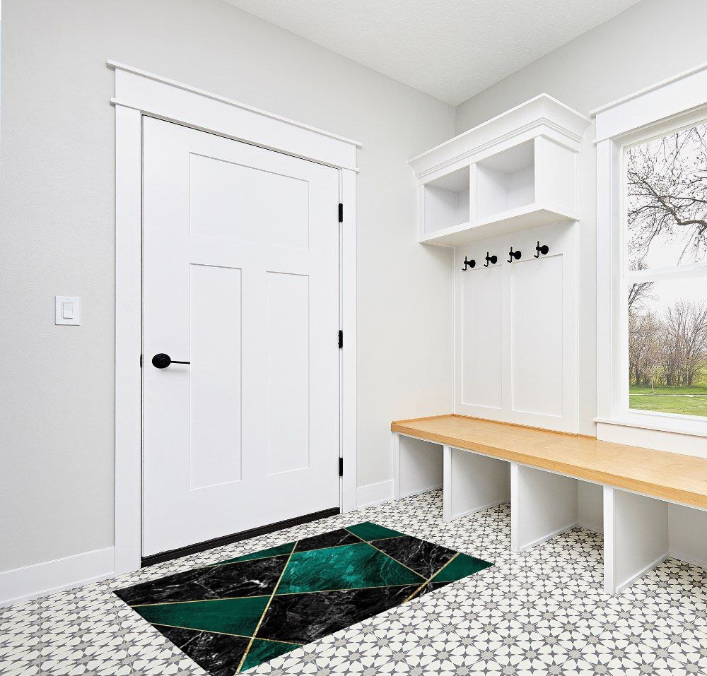 Emerald Green Area Rugs in White Modern Entryway