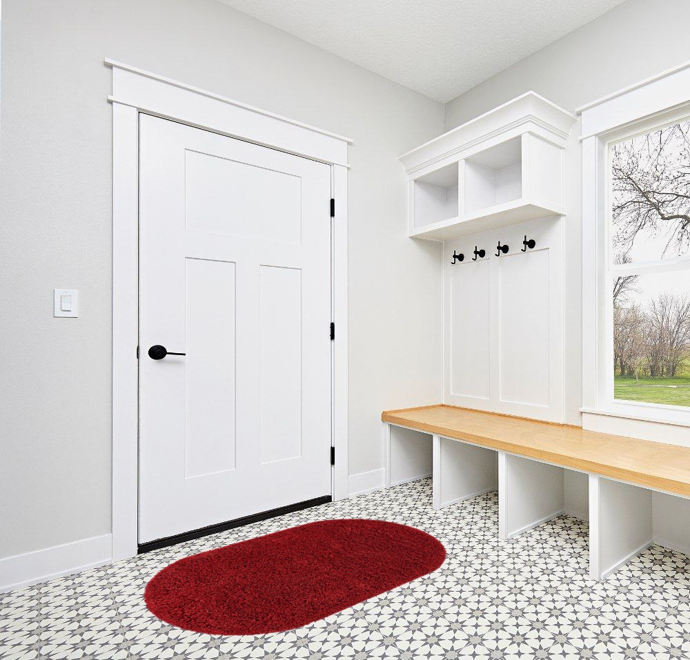 Everyday Shag Rug Red 3x5 Oval in White Modern Entryway