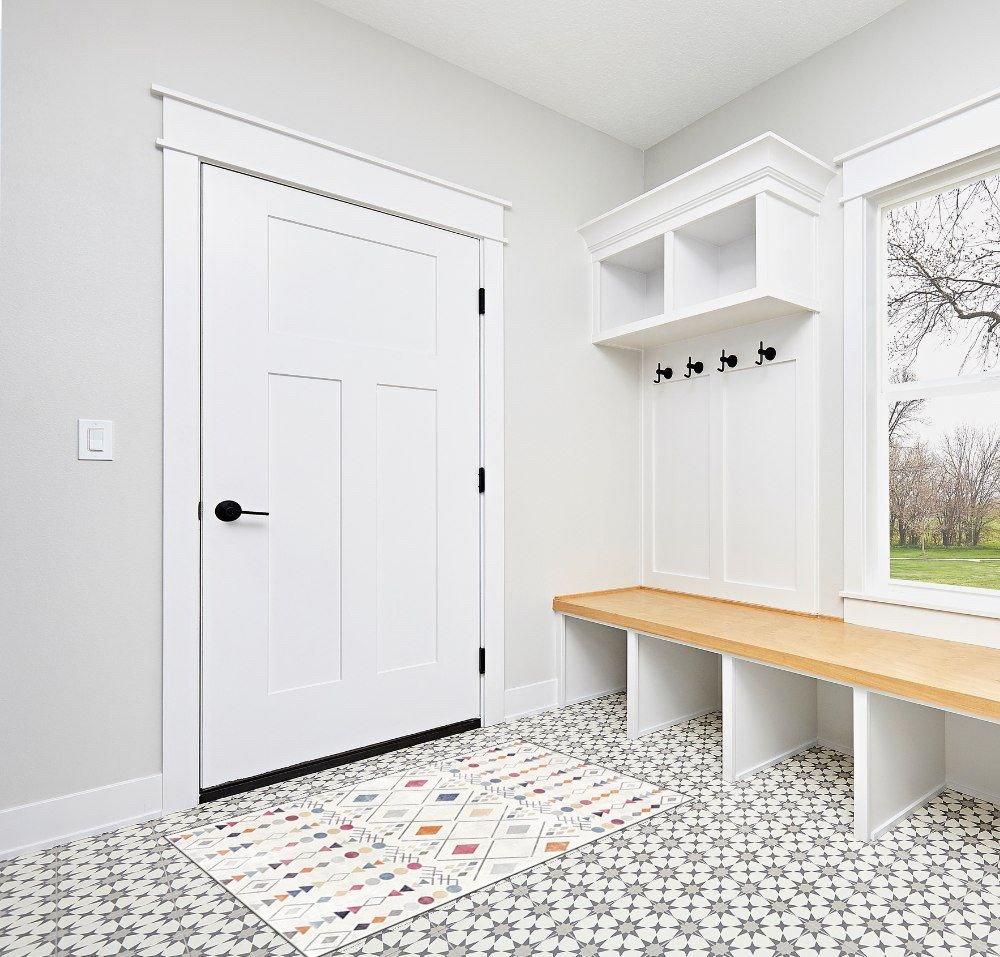Geometric-Area-Rug-for-Living-Room in White Modern Entryway