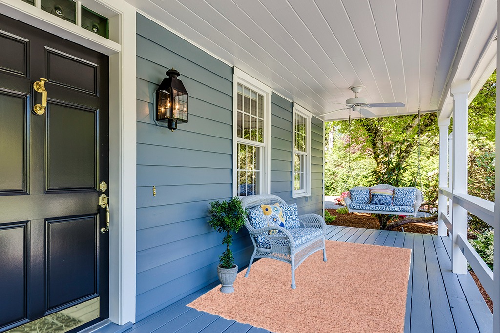 Everyday Shag Rug Pink in Light Blue Patio