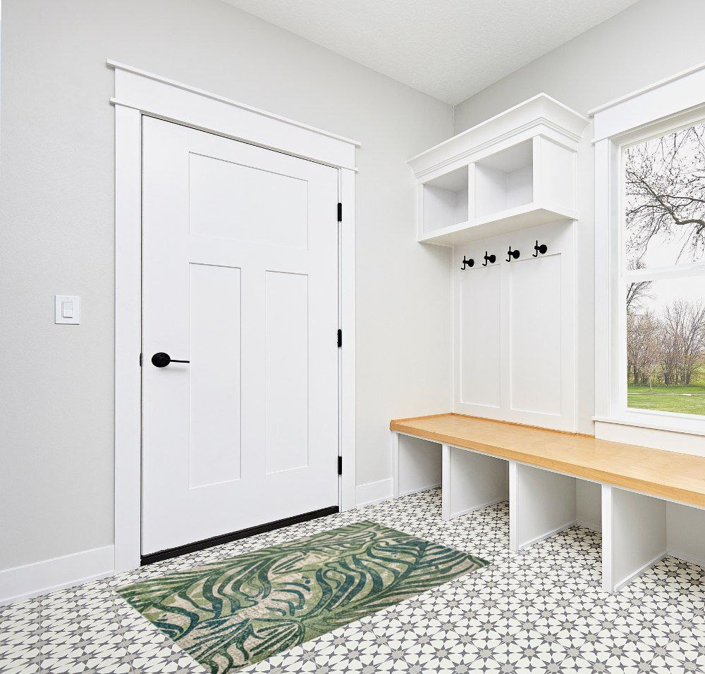 nuLOOM Cali Abstract Leaves Area Rug in White Modern Entryway