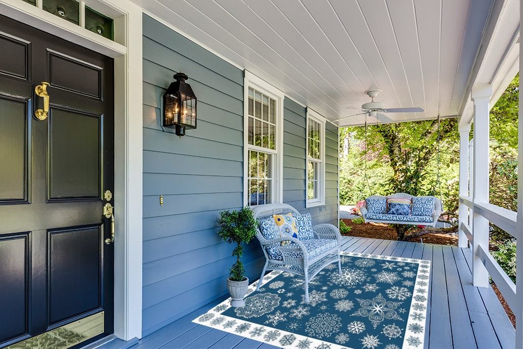 Christmas Area Rug 5 x 8, Washable Bedroom Rug Non-Slip Kitchen Rugs Non Shedding Floor Cover Mat Runner Rug for Living Room Dining Room Outdoor Carpet Seasonal Blue Snowflakes Winter Xmas in Light Blue Patio