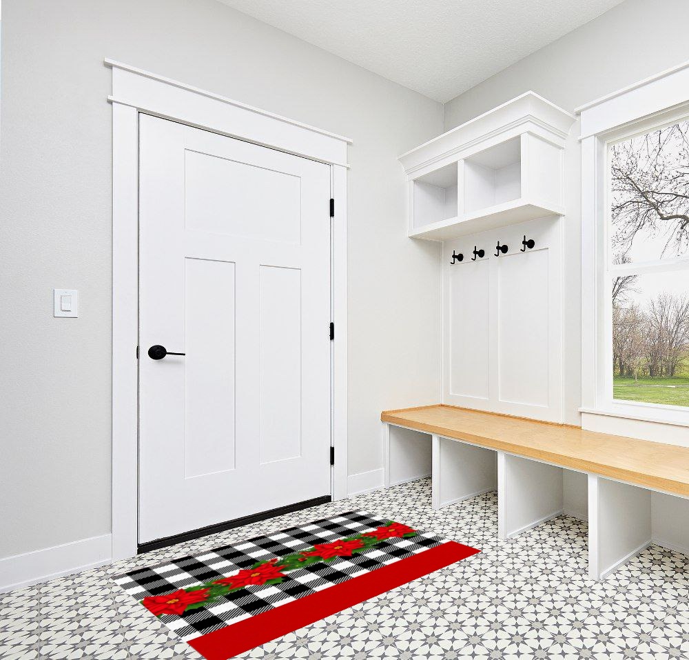 Area Rug, Berry Poinsettia Christmas Rug, 2x3 Feet Rugs for Living Room Bedroom Kids Room Kids Room Nursery Classroom, Non-Slip Comrft Carpet Washable Rug in White Modern Entryway