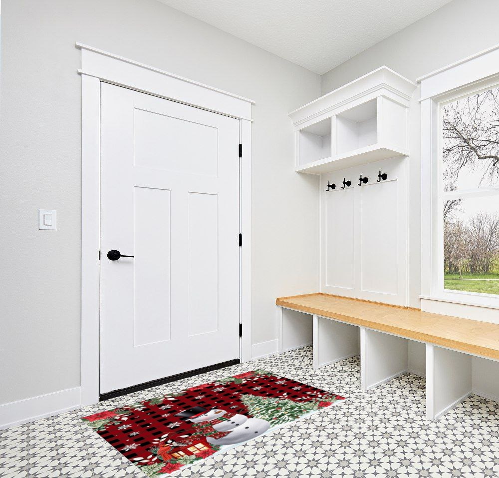 Area Rug 2x3 Feet, Christmas Eucalyptus Poinsettia Cardinals Snowflake Snowman Rug, Rugs for Living Room Decor Bedroom Decor Kids Room, Non-Slip Living Room Rugs, Comrft Carpet Washable Rug in White Modern Entryway