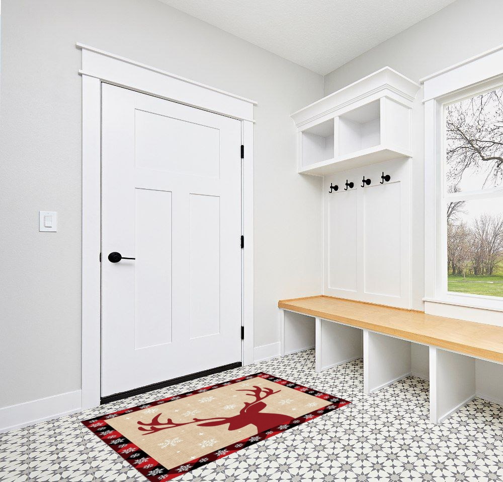 Area Rug, Christmas Reindeer Christmas Rug, 2x3 Feet Rugs for Living Room Bedroom Kids Room Kids Room Nursery Classroom, Non-Slip Comrft Carpet Washable Rug in White Modern Entryway