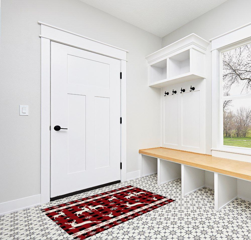 Area Rug, Snowflake Christmas Reindeer Christmas Rug, 2x3 Feet Rugs for Living Room Bedroom Kids Room Kids Room Nursery Classroom, Non-Slip Comrft Carpet Washable Rug in White Modern Entryway