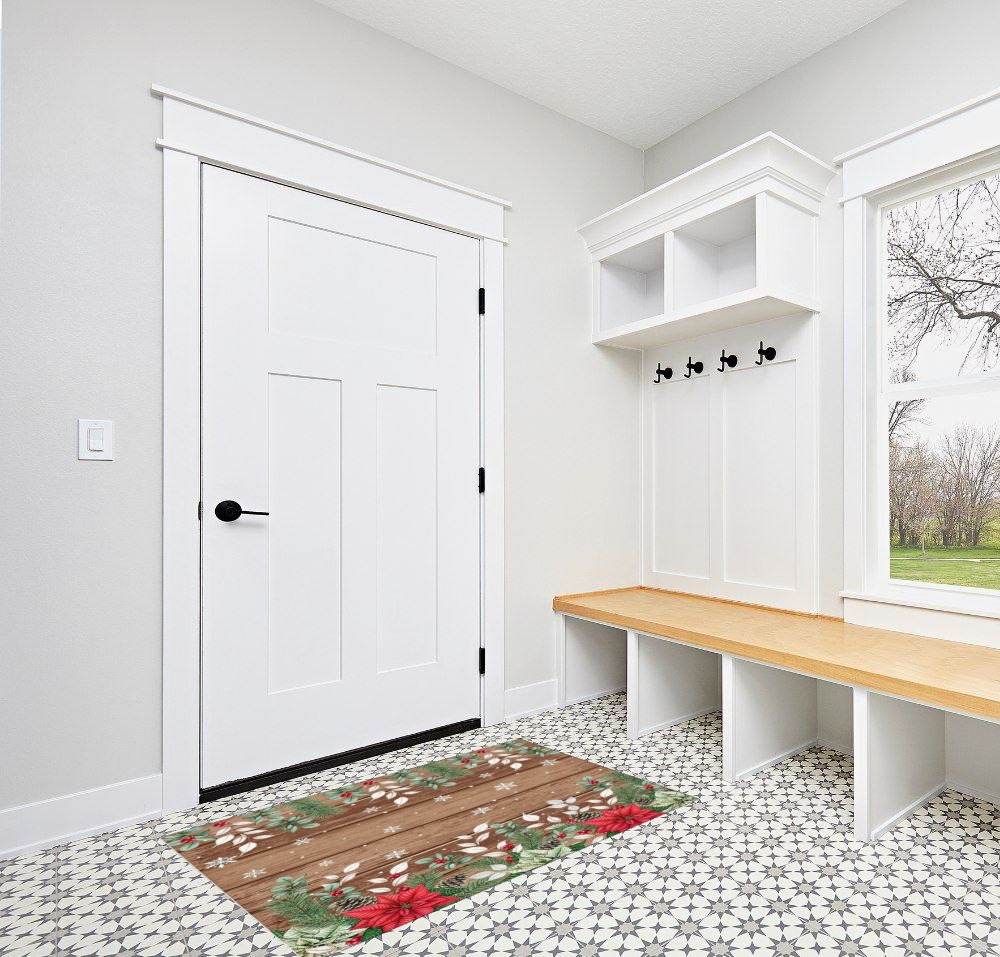 Area Rug, Winter Cardinals Eucalyptus Christmas Poinsettia Rug, 2x3 Feet Rugs for Living Room Bedroom Kids Room Kids Room Nursery Classroom, Non-Slip Comrft Carpet Washable Rug in White Modern Entryway