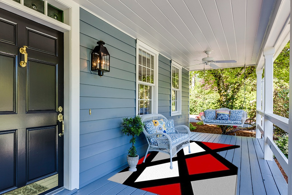 Red and White Black Geometry Area Rugs, Modern Abstract Entryways Mat Fluffy Soft Machine Washable Breathable Durable for Room Living Room Indoor Outdoor Hallway, 5ft x 7ft in Light Blue Patio