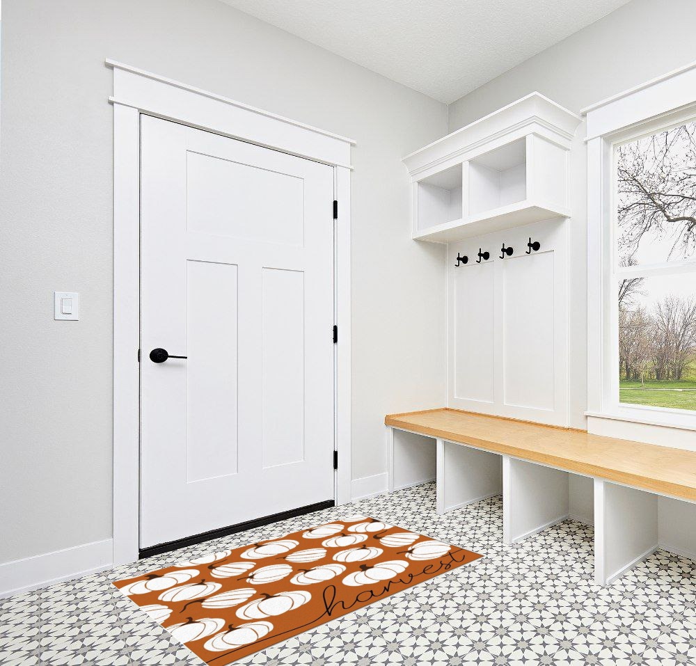 Large Area Rug, Thanksgiving Non-Slip Indoor Accent Area Carpet, Fall White Pumpkin Harvest Orange Fluffy Shaggy Runner Rug for Living Room, Bedroom, Kids Room, 2'7"x 5" in White Modern Entryway
