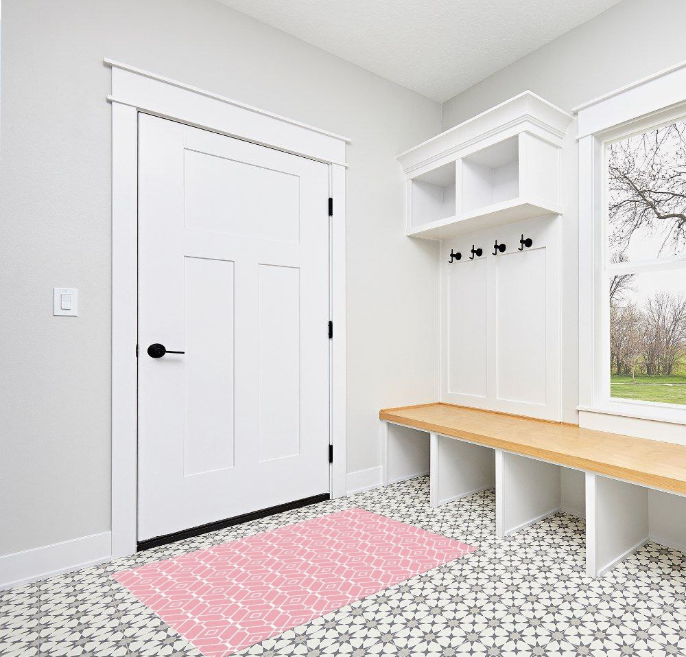 Large Area Rug, Pink Non-Slip Indoor Accent Area Carpet, White Modern Geometric Abstract Art Aesthetics Fluffy Shaggy Runner Rug for Living Room, Bedroom, Kids Room, 2'7"x 5" in White Modern Entryway