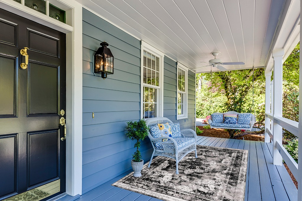Unique Loom Sofia Collection Area Rug - Salle Garnier (5' 3" x 8' Rectangle, Black/ Ivory) in Light Blue Patio