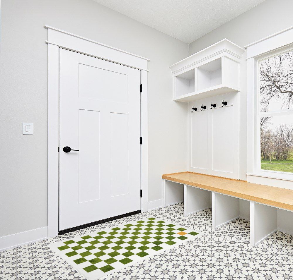 Wonnitar Modern Checkered Washable Rug 3x5,Checkerboard Green Bedroom Area Rug,Non-Slip Soft Moroccan Plaid Bathroom Throw Mat,Non-Shedding Floor Carpet for Kitchen Dining Table Dorm in White Modern Entryway