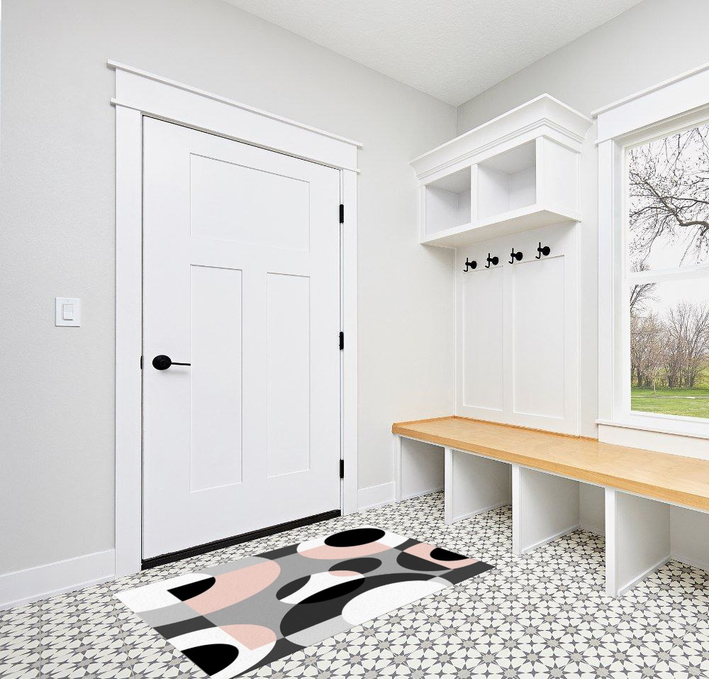 Blush Pink Geometric Area Rug 2'7"x5' for Living Room, Kids Teen Girls Boys Bedroom, Abstract Black Grey White Outdoor Indoor Washable Carpet Runner Area+Rug for Kitchen, Hallway, Entryway in White Modern Entryway