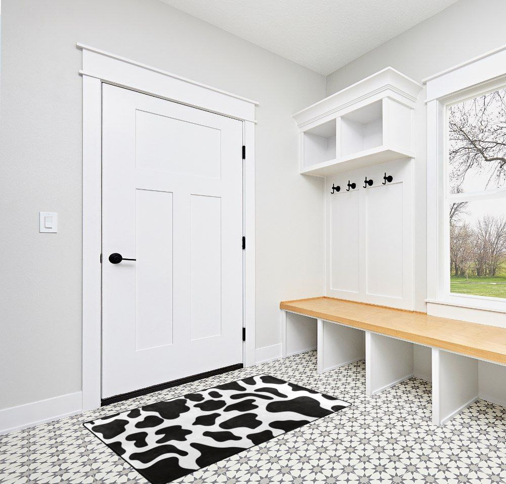 YEAHSPACE Cow Print Area Rug 3x5 Rugs for Bedroom Decorate Living Room Entrance Playroom-Black and White Cow Print 60x39 inch in White Modern Entryway