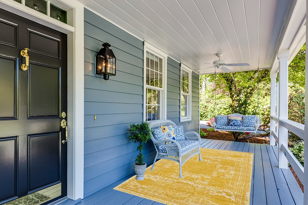 Rugs.com Dover Collection Rug – 5' x 8' Yellow Low-Pile Rug Perfect for Bedrooms, Dining Rooms, Living Rooms in Light Blue Patio