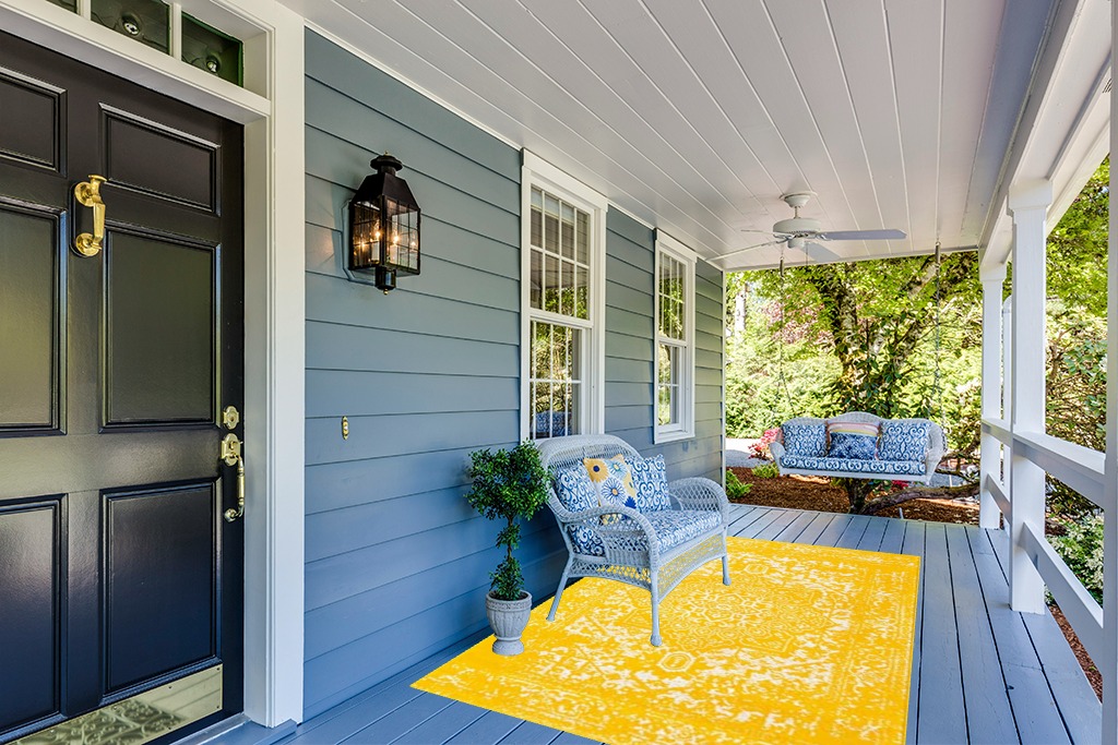 Rugs.com Arlington Collection Rug – 5' x 8' Yellow Medium-Pile Rug Perfect for Living Rooms, Large Dining Rooms, Open Floorplans in Light Blue Patio