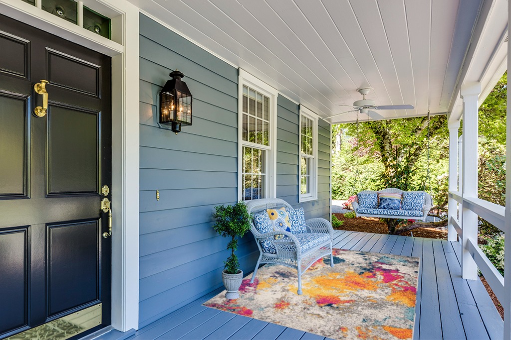 ‎Multi ‎Contemporary ‎Non Slip, Washable ‎Kitchen Rug in Light Blue Patio