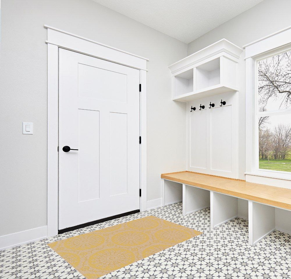 Unique Loom Outdoor Botanical Collection Area Rug - Medallion (3' 3" x 5' 3" Rectangle, Yellow/ Beige) in White Modern Entryway