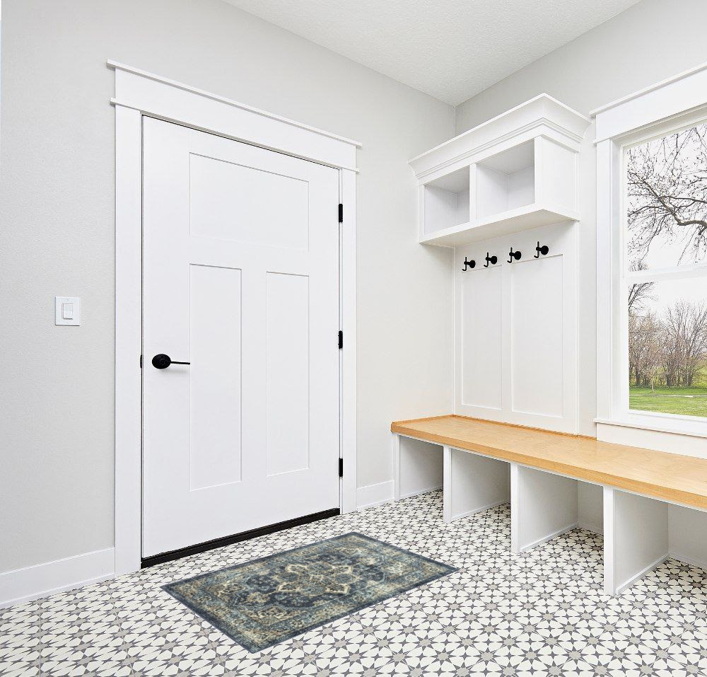 Maples Rugs Ava Traditional Tapestry Kitchen Rug in White Modern Entryway