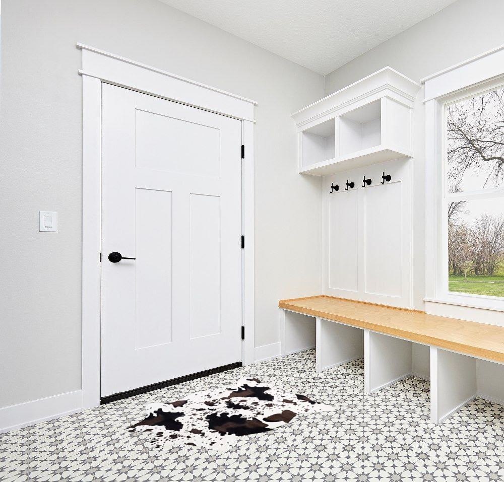Cow Print Rug 110cmx75cm Faux Cowhide Area Carpet Animal Print Mat for Living Room Bedroom Non-Slip (Cow,Small) in White Modern Entryway