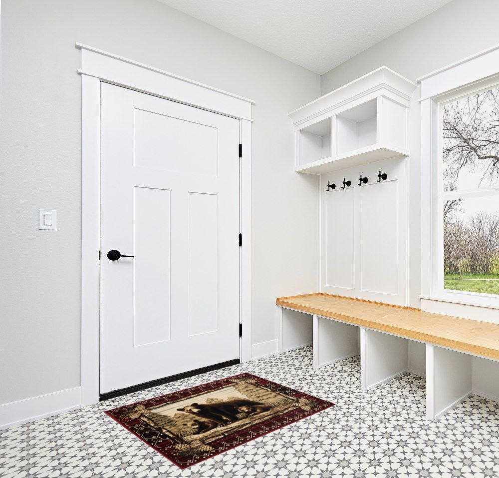 Rug Empire Rustic Lodge Grizzly Bear Cubs Area Rug, 39" L x 26" H in White Modern Entryway