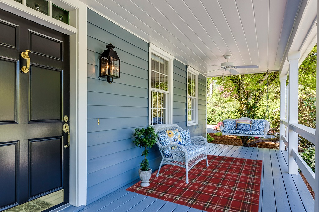 Nourison Grafix Red 5'3" x 7'3" Area -Rug, Modern, Plaid, Bed Room, Living Room, Dining Room, Kitchen, Easy -Cleaning, Non Shedding, (5' x 7') in Light Blue Patio