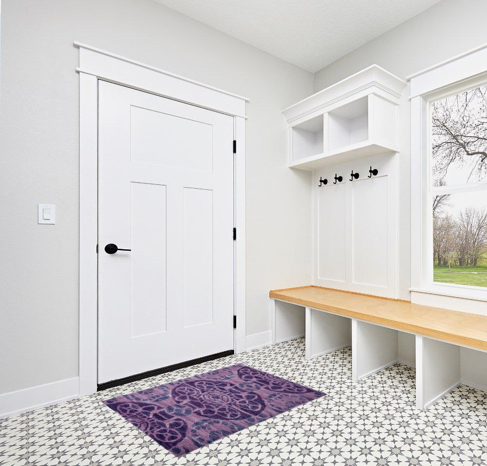 SAFAVIEH Wyndham Collection Accent Rug - 2'6" x 4', Purple, Handmade Modern Wool, Ideal for High Traffic Areas in Entryway, Living Room, Bedroom (WYD376J) in White Modern Entryway