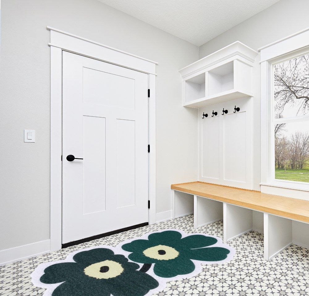 Flower Shape Bath Mats Green Shower Tub Mat Non Slip PVC Loofah Bath Mat Rug for Kitchen 50X80 cm in White Modern Entryway