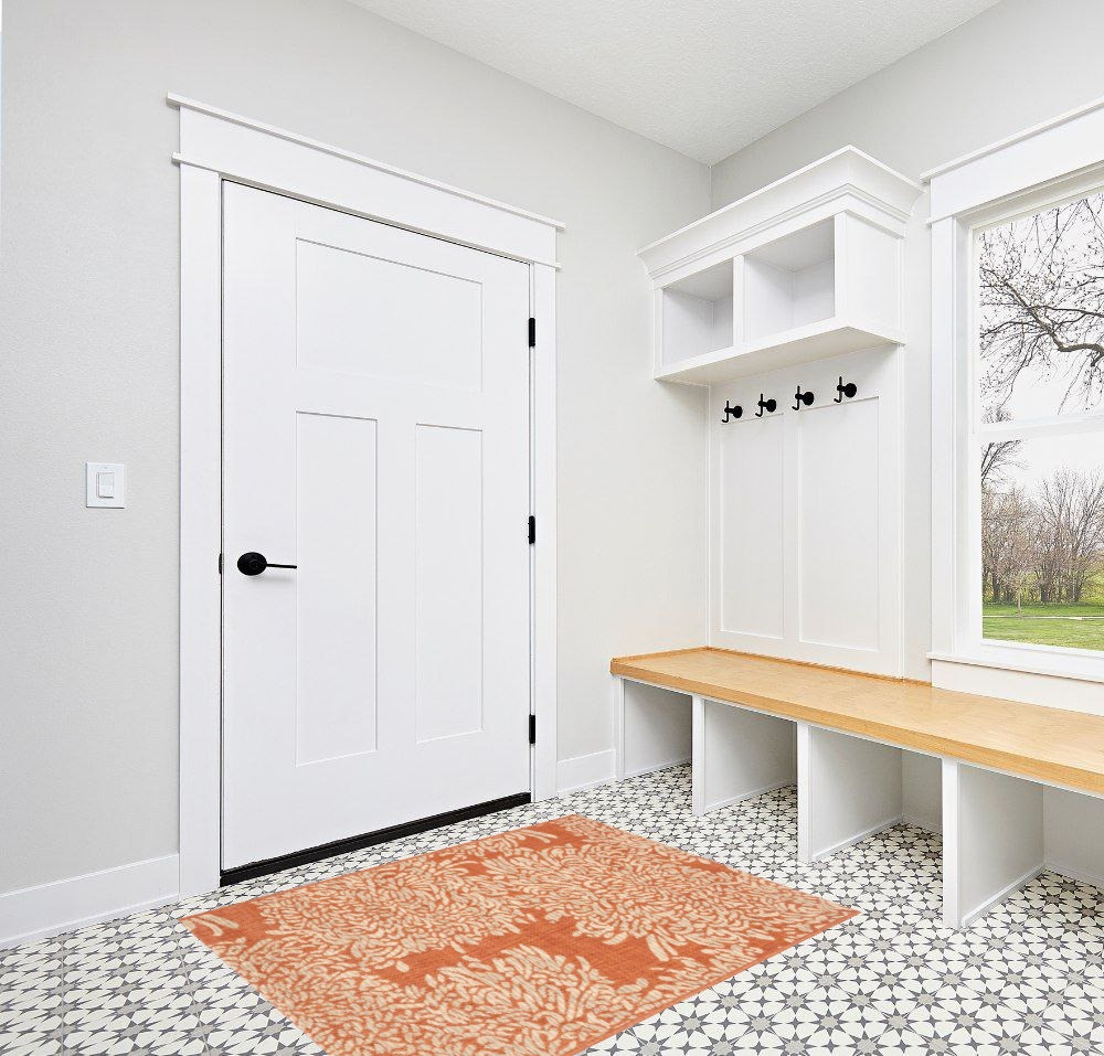 Safavieh Martha Stewart Msr4125A 4'0" x 5'7" Terracotta / Beige Area Rug in White Modern Entryway