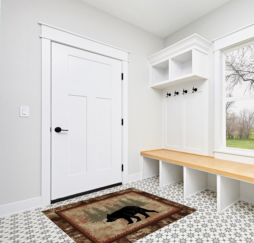 Mayberry Rug 6387 Birch Bear Area Rug, 3'11"x5'3", Brown in White Modern Entryway