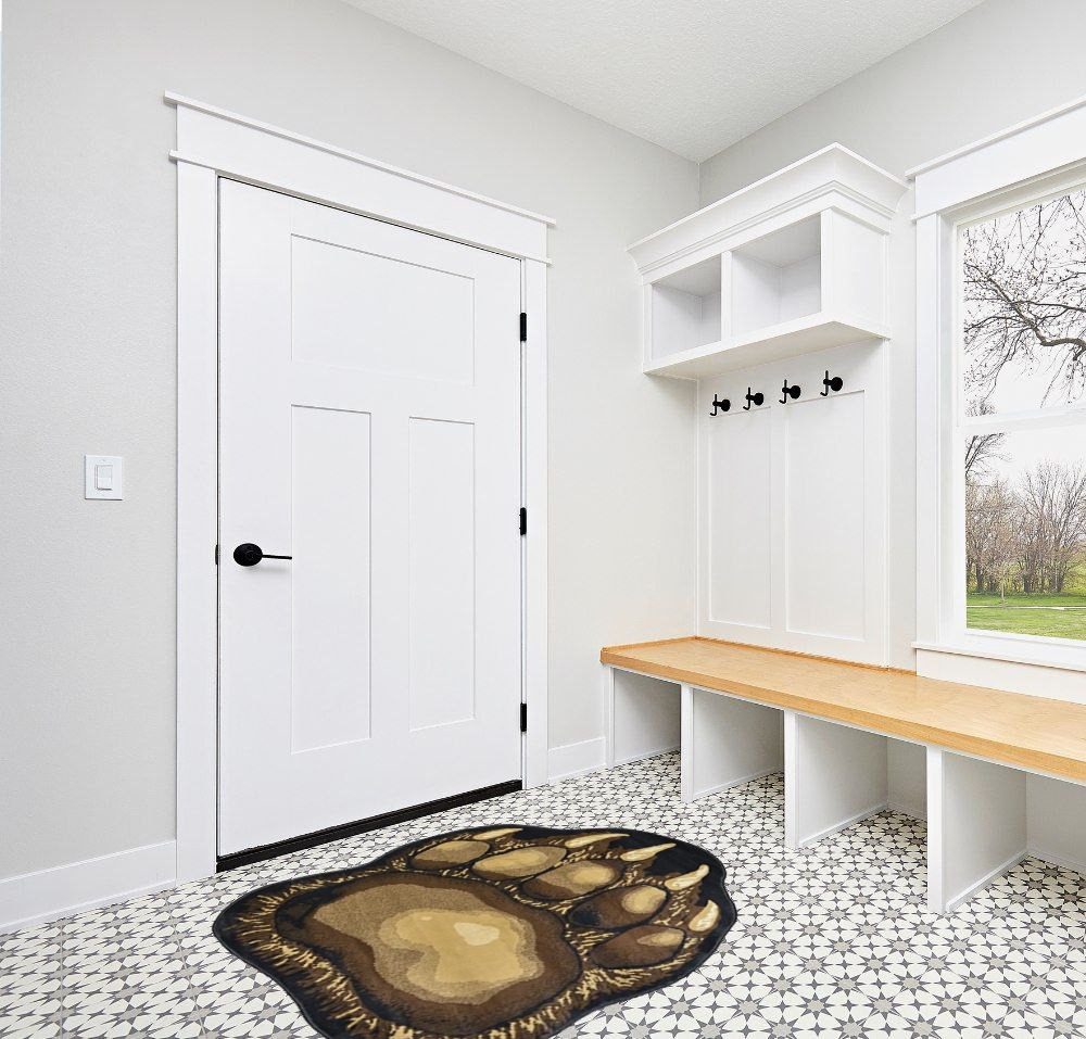 Bear Claw Rustic Lodge Paw Area Rug 3'8 W X 4'10 L in White Modern Entryway