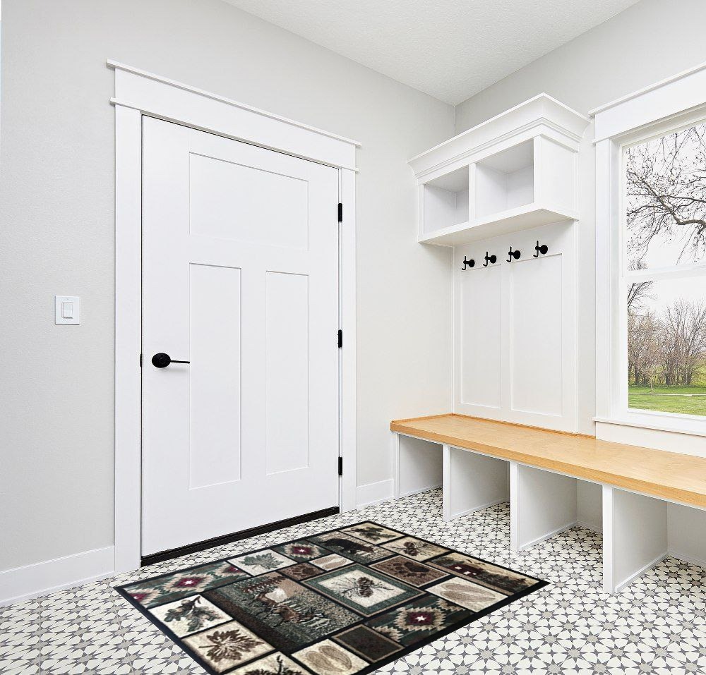Carpet King Cabin Style Area Rug Rustic Western Country Bear Elk Deer Bear Wildlife Lodge Native Design 386 (3 Feet 10 Inch X 5 Feet 2 Inch) in White Modern Entryway