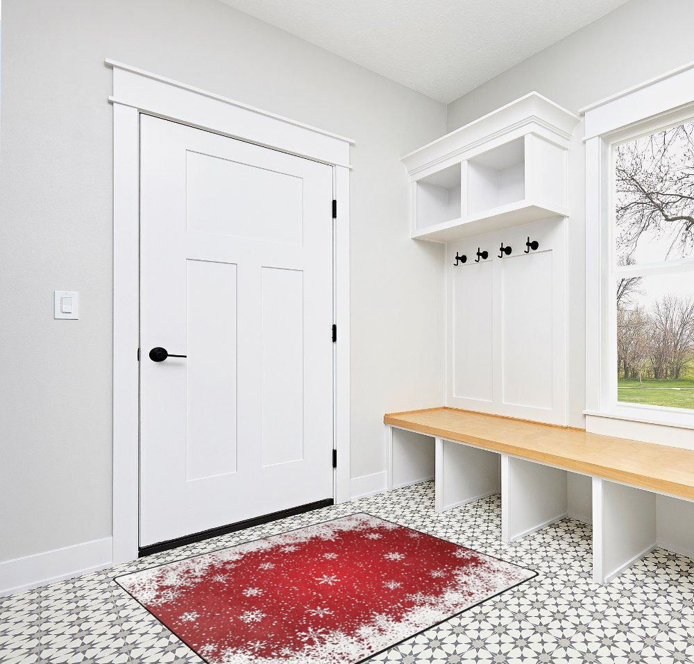 ALAZA White Snowflake Red Christmas Non Slip Area Rug 4' x 5' for Living Dinning Room Bedroom Kitchen Hallway Office Modern Home Decorative in White Modern Entryway