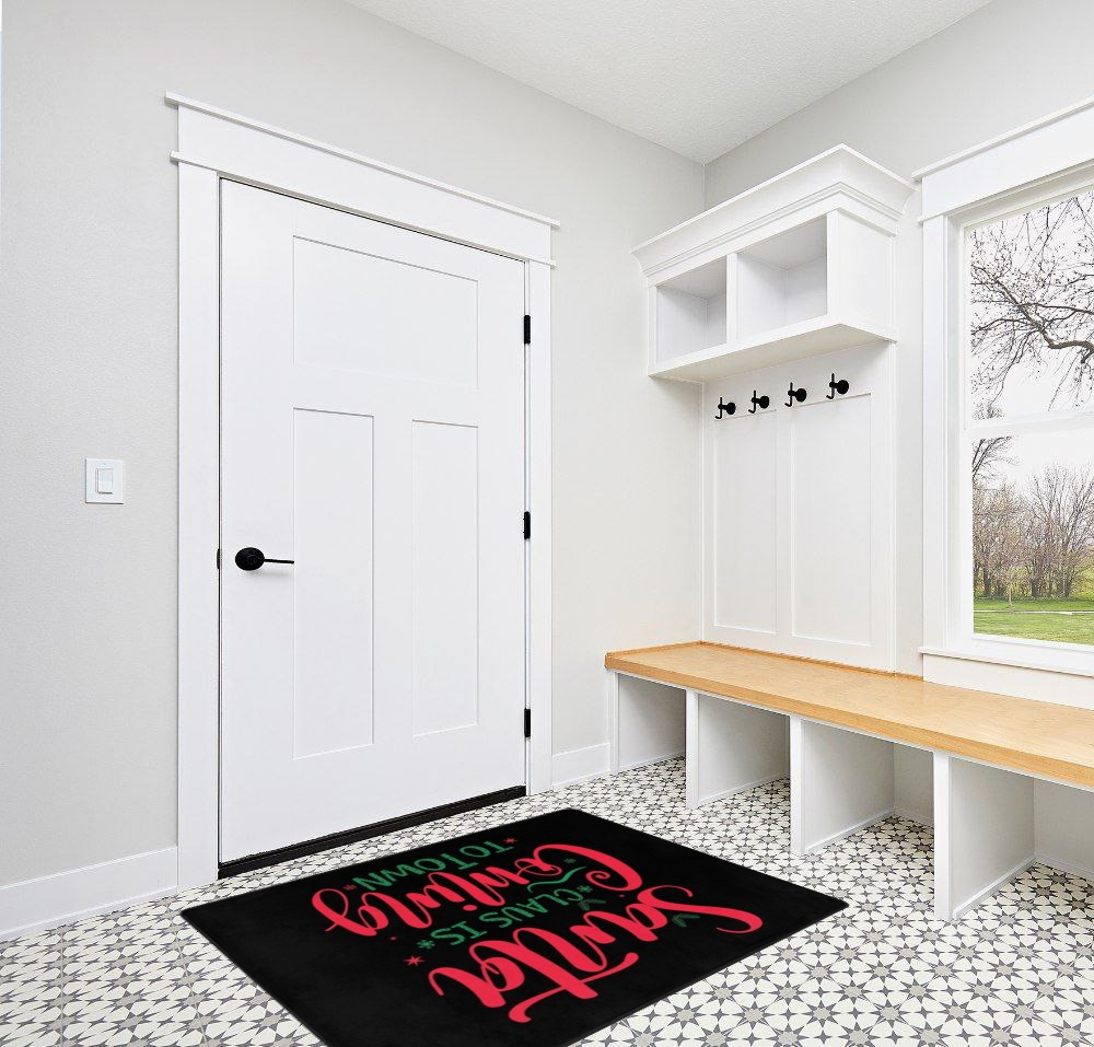 LIICHEES Santa is Coming to Town-Christmas Area Rug 63x48in Washable Rugs for Living Room Bedroom Large Rug Indoor Decorative Carpet Yoga Mat in White Modern Entryway