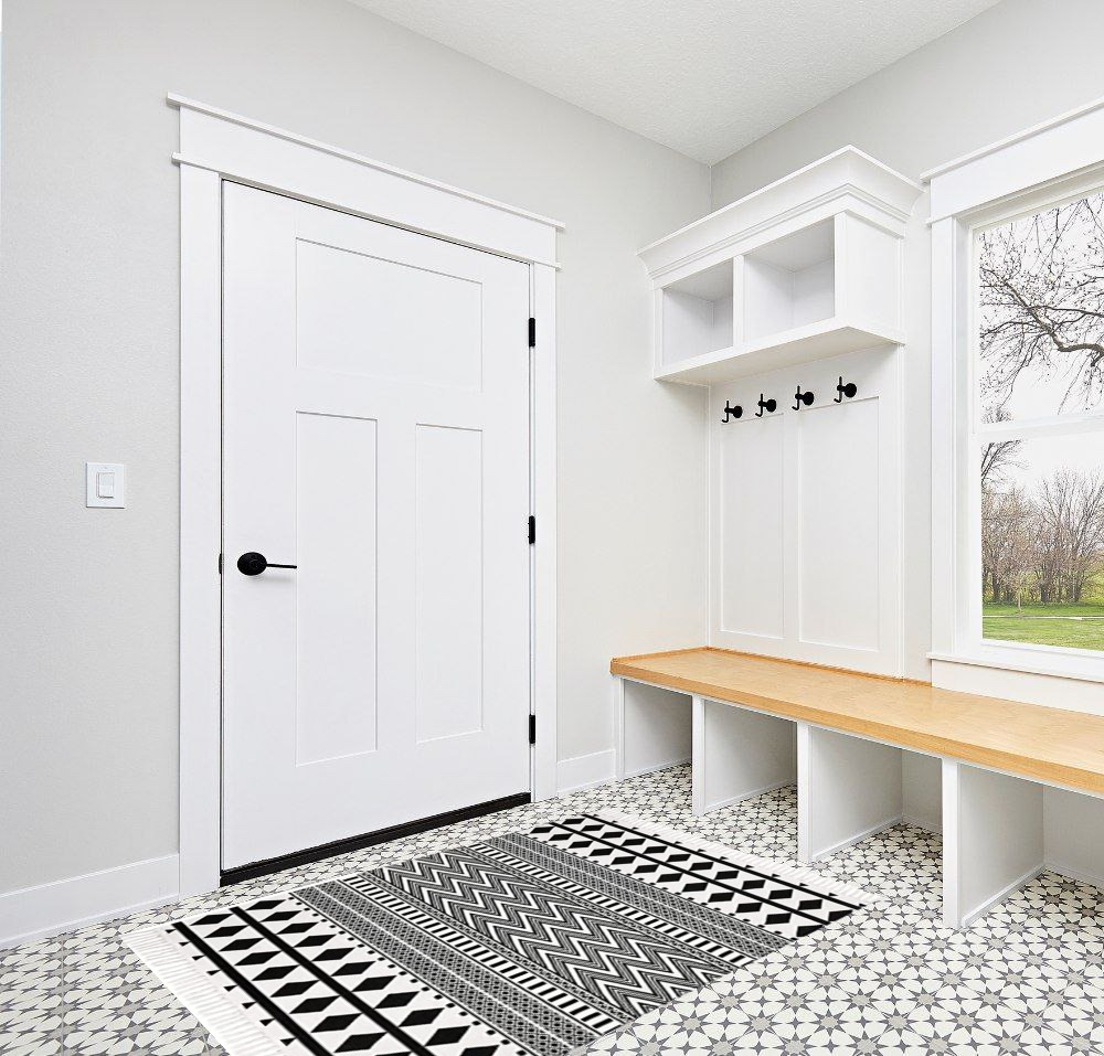 HEBE Bohe Area Rug in White Modern Entryway