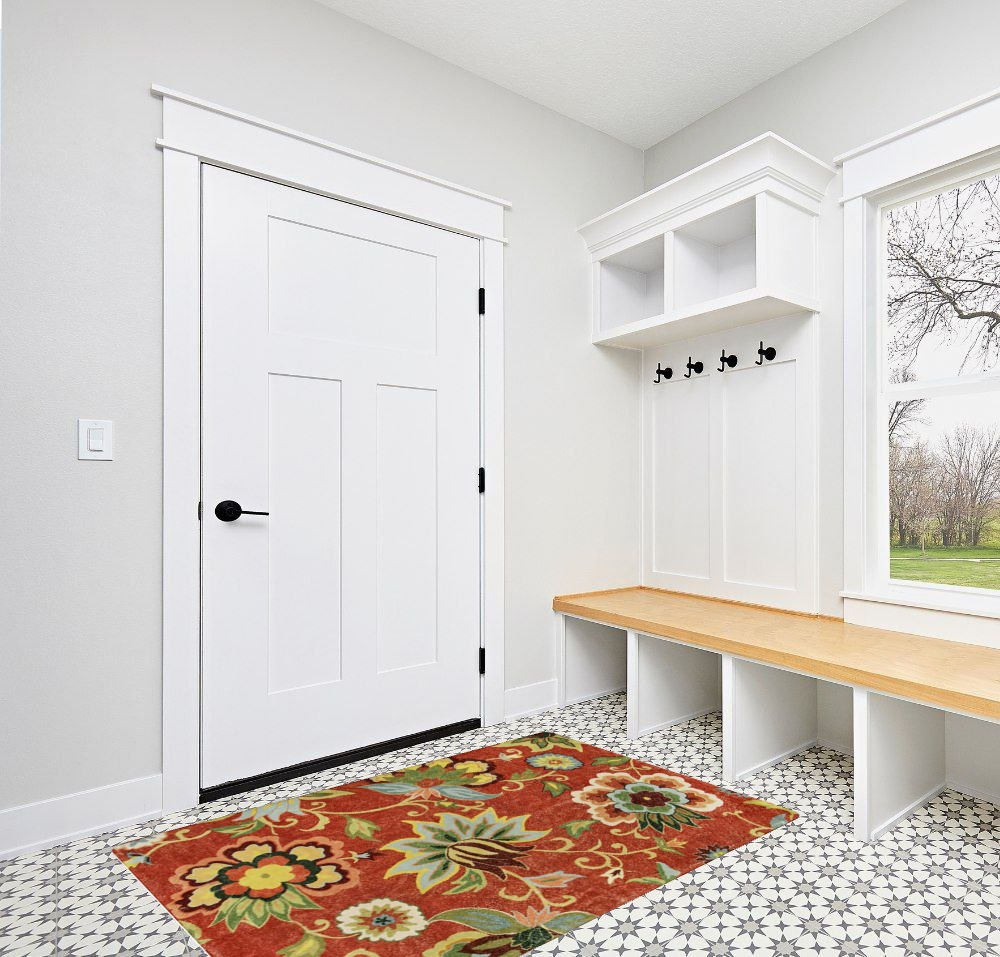 Lahome Red Washable Area Rugs in White Modern Entryway