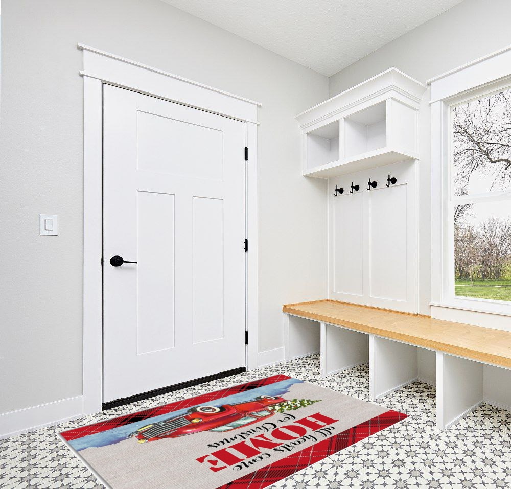 Area Rug, Xmas Truck with Xmas Tree Christmas Rug, 2x3 Feet Rugs for Living Room Bedroom Kids Room Kids Room Nursery Classroom, Non-Slip Comrft Carpet Washable Rug in White Modern Entryway
