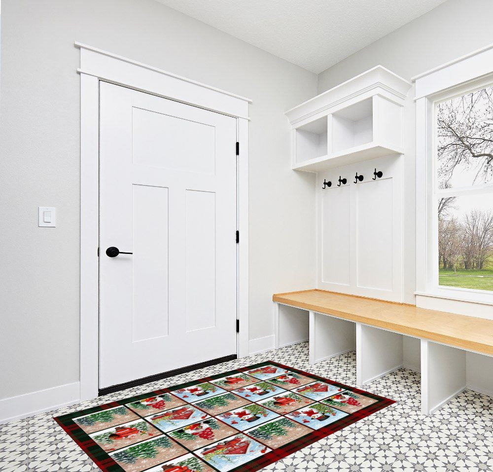 Area Rug 2x3 Feet, Xmas Truck Snowman Santa Claus Xmas Tree Christmas Rug, Rugs for Living Room Decor Bedroom Decor Kids Room, Non-Slip Living Room Rugs, Comrft Carpet Washable Rug in White Modern Entryway