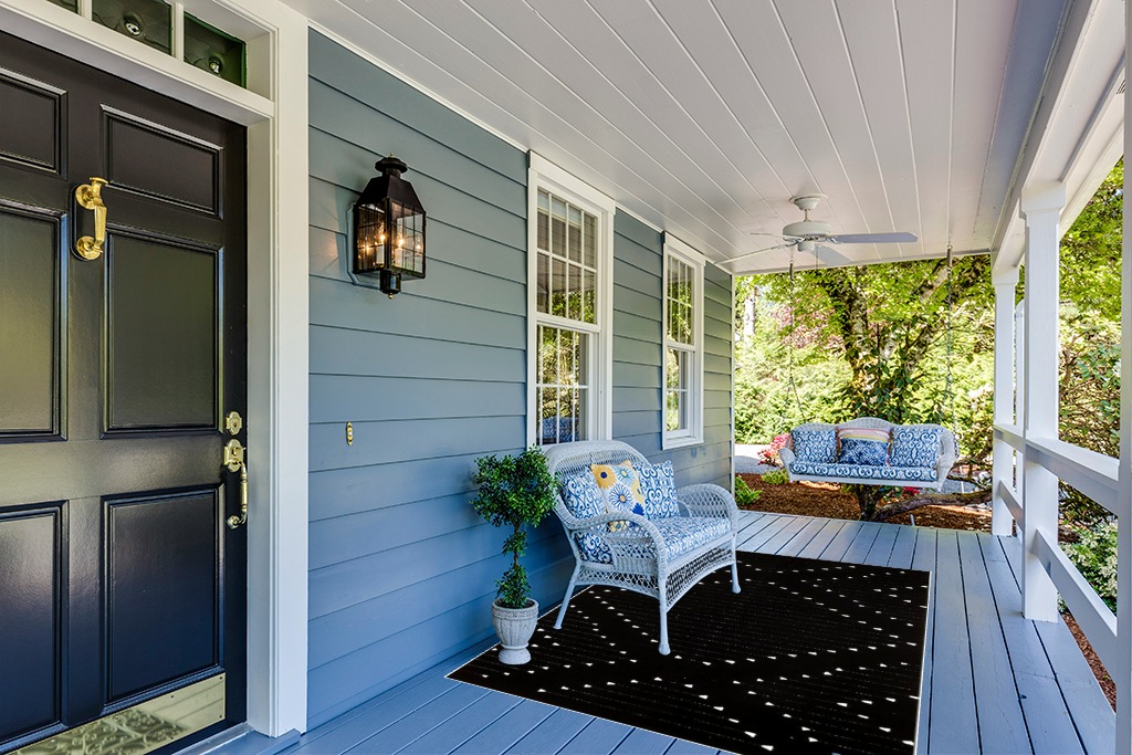LIVEBOX Boho Black Rug 5' x 7' Large Washable for Living Room,Moroccan Cotton Bedroom Indoor Outdoor Throw Area Thin Carprt for Dining Room Balcony Porch in Light Blue Patio