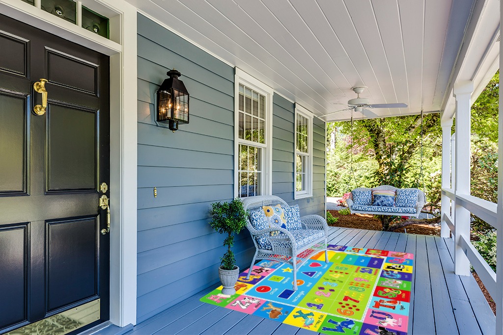LTKOUGFAM Kids Play Rug for Playroom, Kids Play Mat ABC Educational Area Rug, Toddler Baby Playroom Mat, Alphabet Animal Soft Non-Slip Kids Rug Carpet for Boy Girl Bedroom (78.7X59 INCH Style 2) in Light Blue Patio