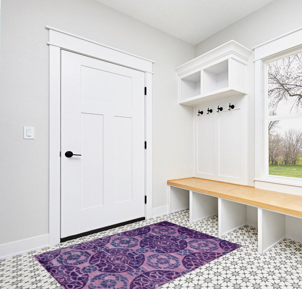 SAFAVIEH Wyndham Collection Accent Rug - 4' x 6', Purple, Handmade Modern Wool, Ideal for High Traffic Areas in Entryway, Living Room, Bedroom (WYD376J) in White Modern Entryway