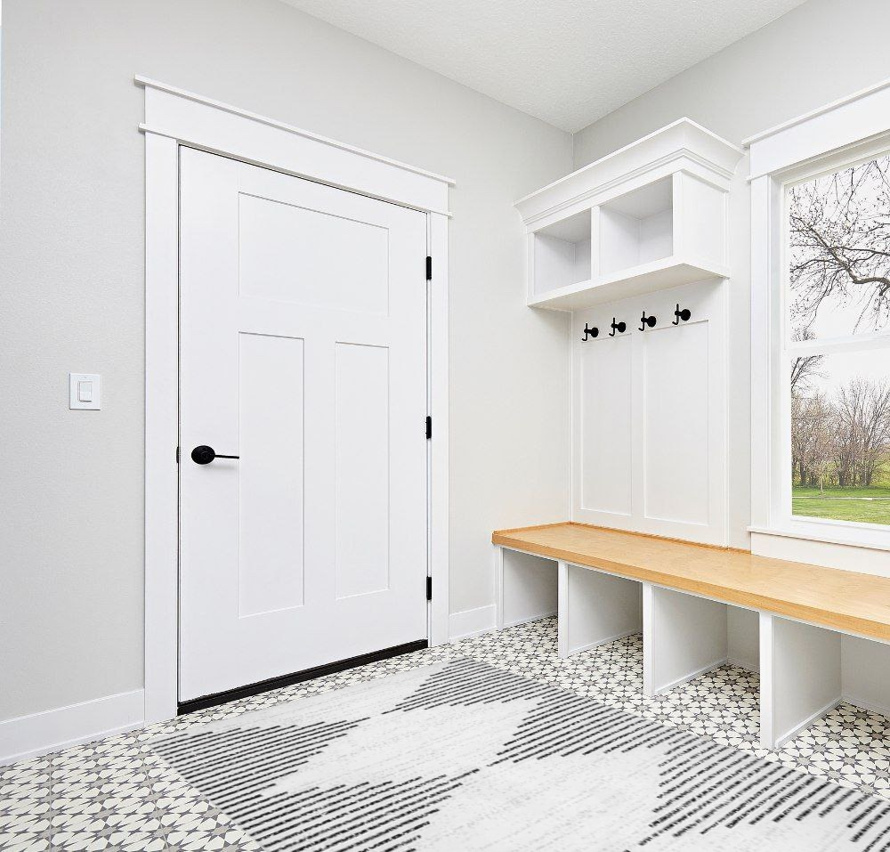 Washable Diamond Stripes Area Rug in White Modern Entryway