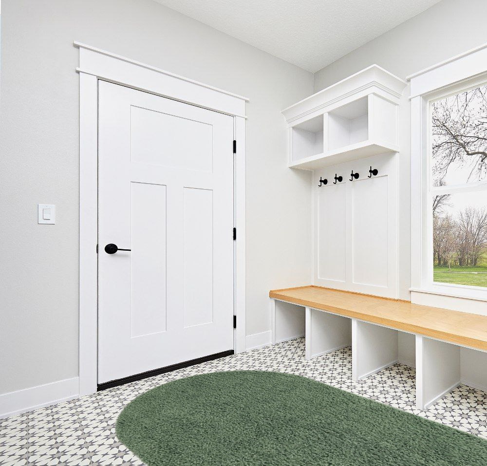 5x8 Oval Green fluffy rug in White Modern Entryway