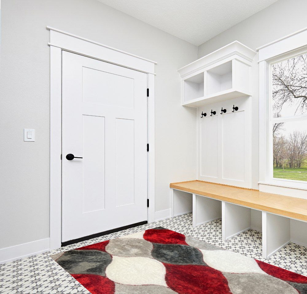 United Rugs - 4D Shaggy 6488 Thick Soft Plush Modern Shag Stain-Resistant Area Rug (Red, 5' x 7') in White Modern Entryway