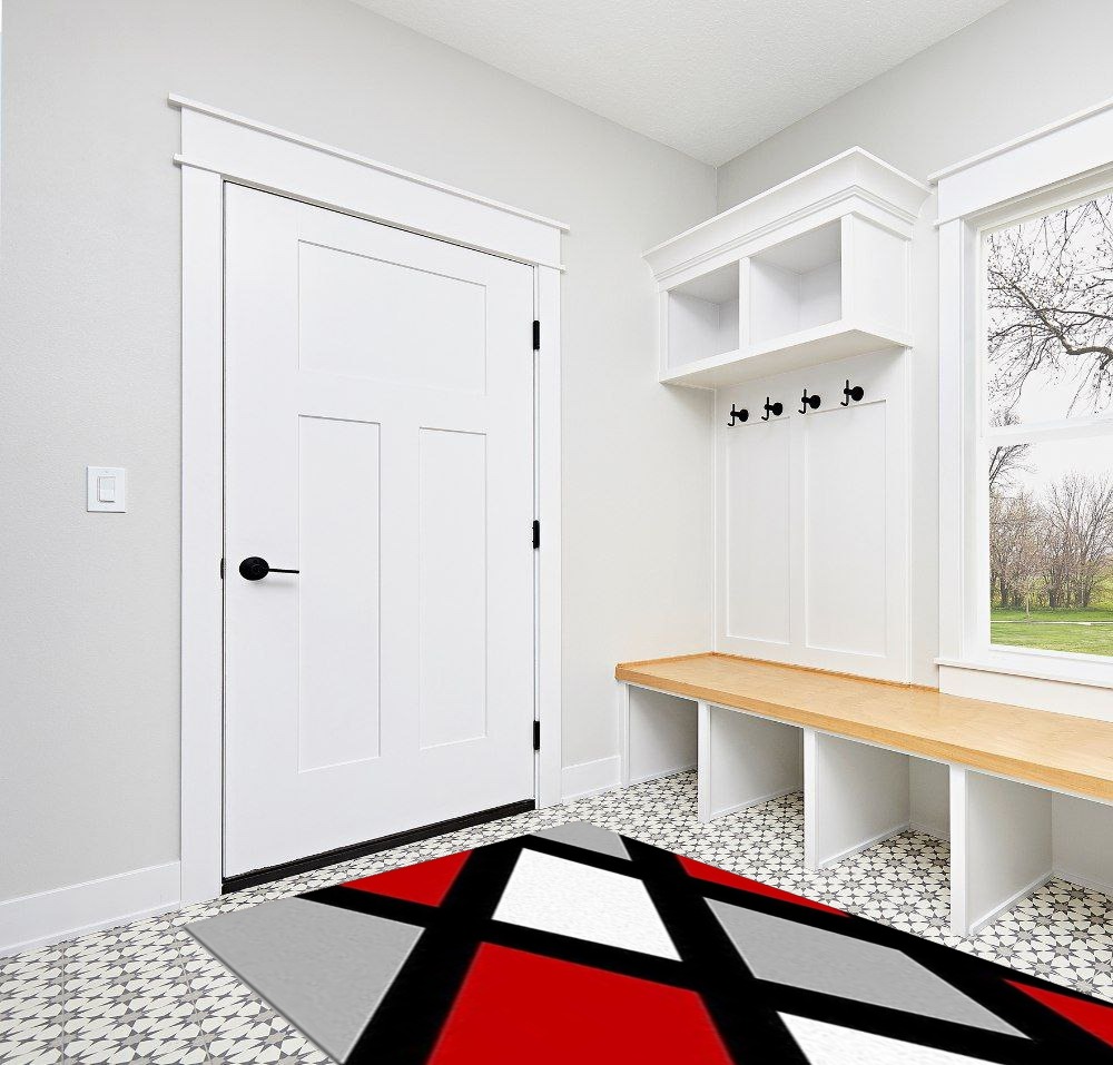 Red and White Black Geometry Area Rugs, Modern Abstract Entryways Mat Fluffy Soft Machine Washable Breathable Durable for Room Living Room Indoor Outdoor Hallway, 5ft x 7ft in White Modern Entryway